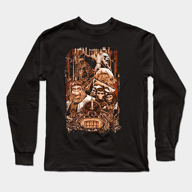 Apocalyptic Descent Unveiling Beneath The Planet Of The Apes Long Sleeve T-Shirt by Skateboarding Flaming Skeleton